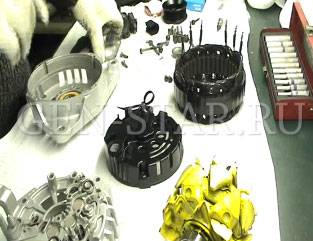 Передняя и задняя крышки генератора, обмотка и ротор генератора